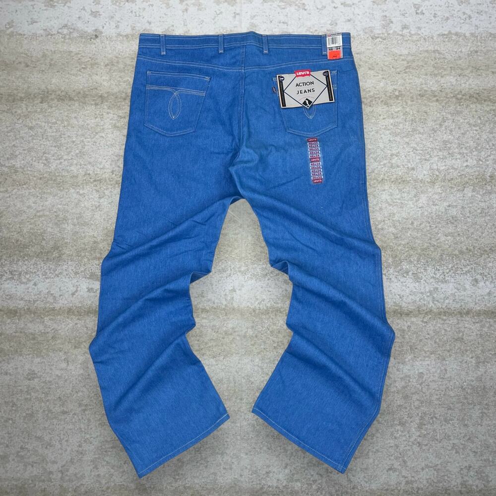 Vintage 90s Levis Action Jeans 46x34 Relaxed Wide Leg Fit Medium Wash Paper Tag